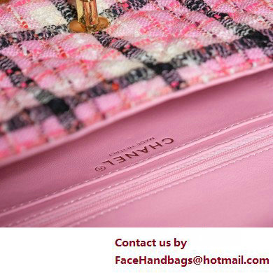 Chanel Cotton  &  Wool Tweed  &  Gold-Tone Metal Pink, Navy Blue  &  White Mini Classic Handbag A69900 2025